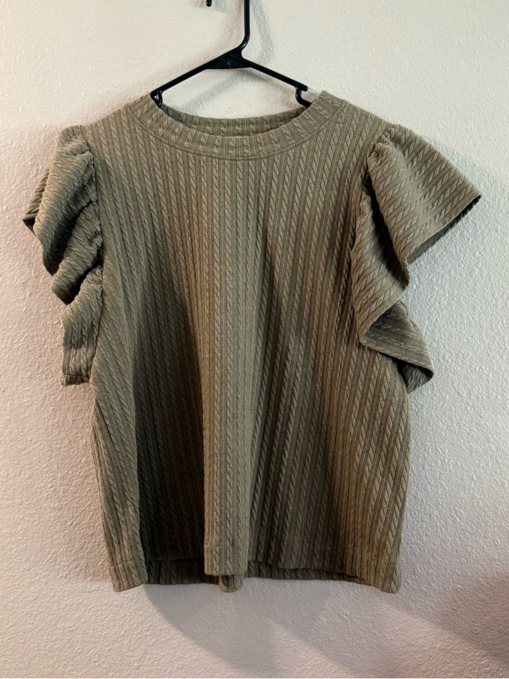 Ces Femme Olive Green Ruffle Sleeve Knit Top